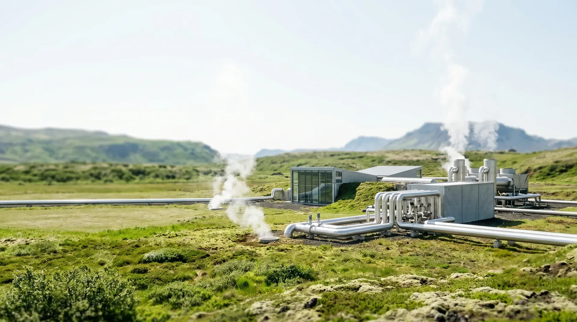 Geothermieanlage in grüner Landschaft